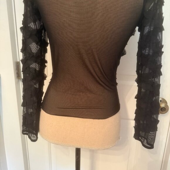FLORA NIKROOS NEW Black Ruffled Sheer Top blouse tee long sleeve Size S USA - Picture 8 of 10
